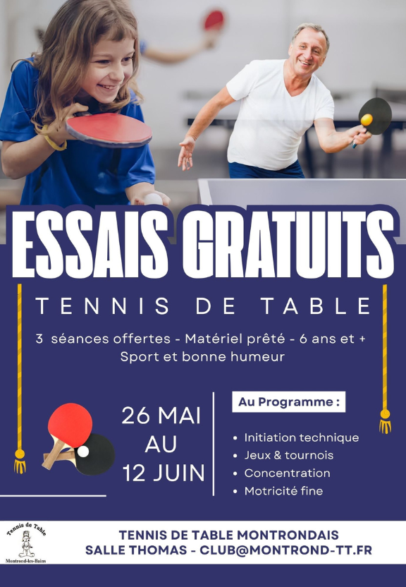 essais gratuit tennis de table