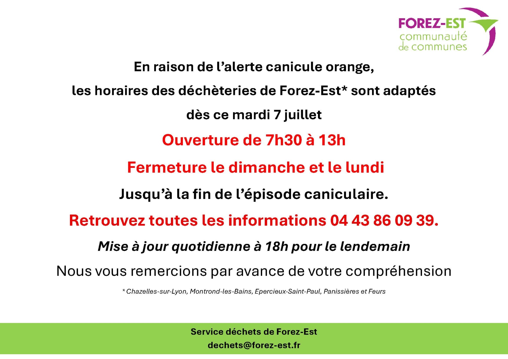 decheterie - Alerte canicule 7 juillet