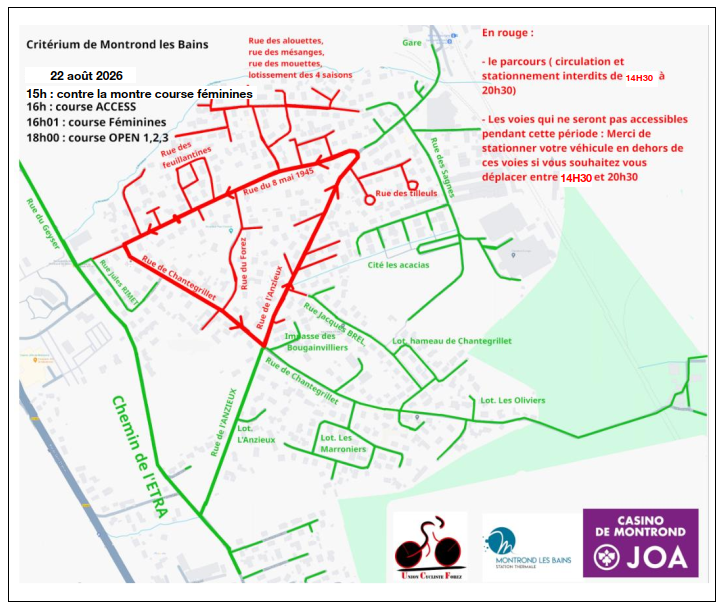 Plan critérium Montrond les Bains Plan critérium Montrond les Bains